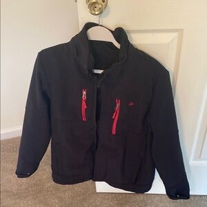 Snozu Black and Red Puffer Jacket with Stand-Up Collar